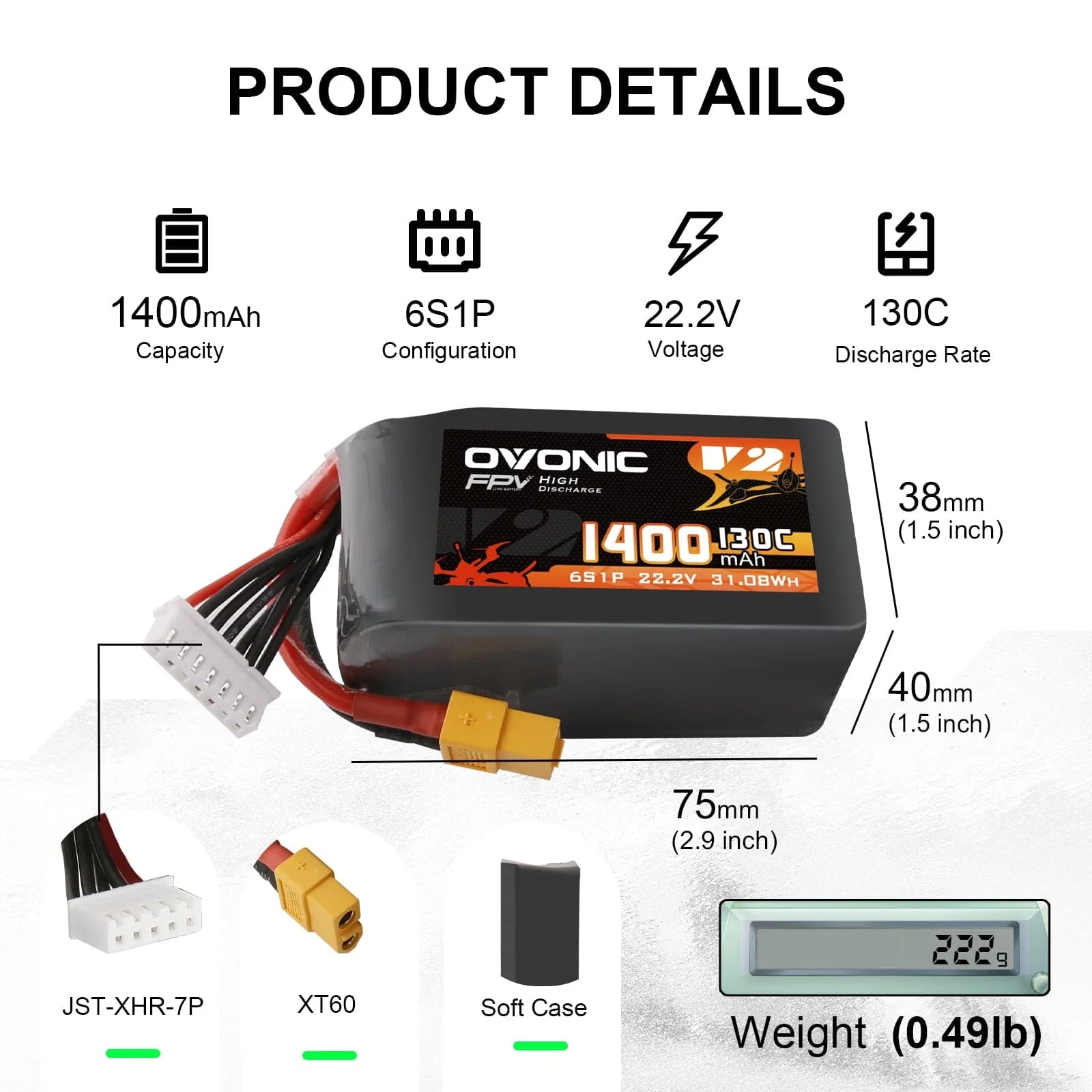 Drone Battery Bag - Ovonic 6S 1400mAh 130C LiPo Akku-Pack